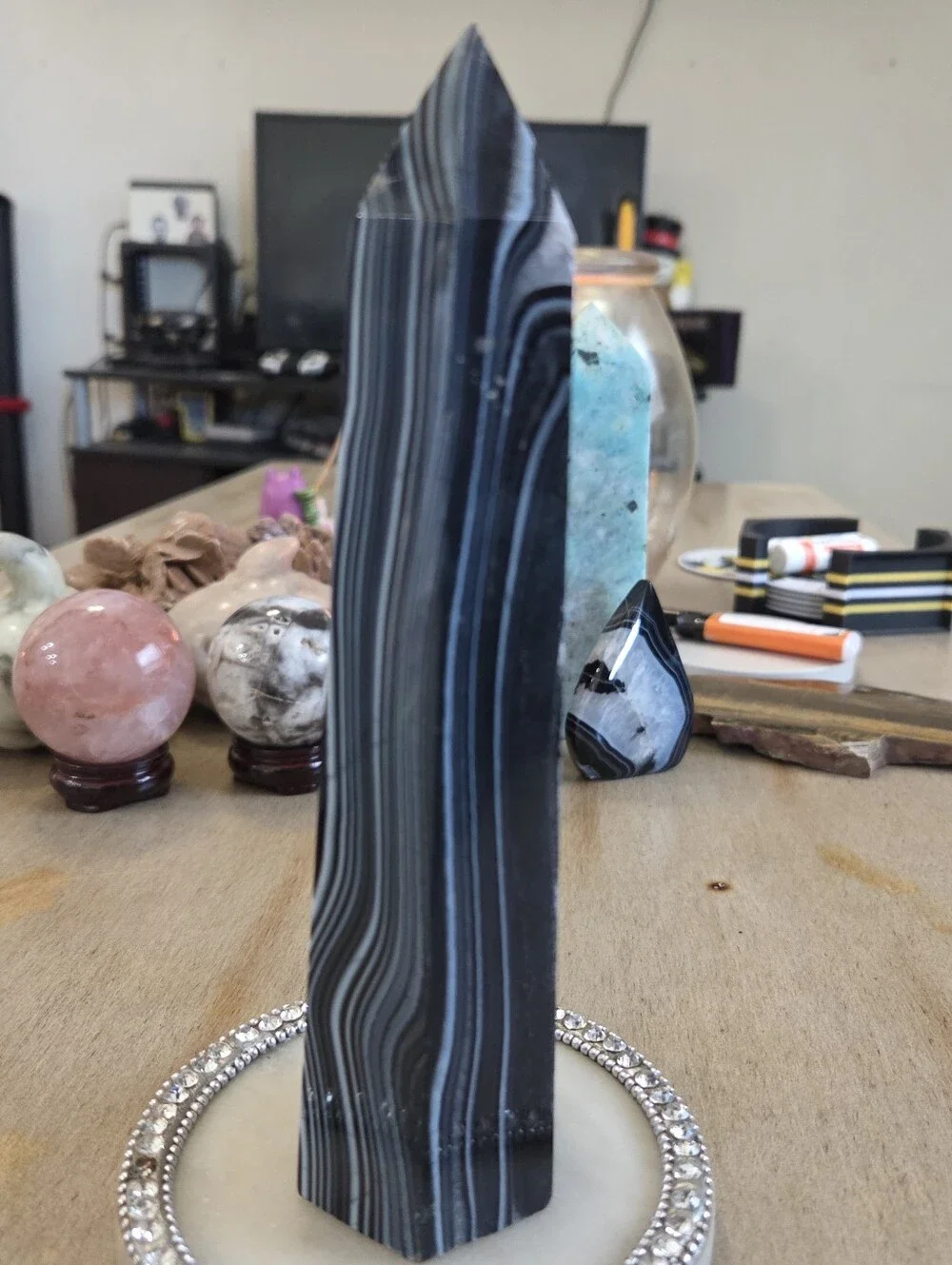 Natural Black Banded Sardonyx Crystal Obelisk Tower #4 New